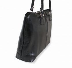 Luxusní velká kožená taška IL GIGLIO v černé barvě - bok a zadní strana tašky.
