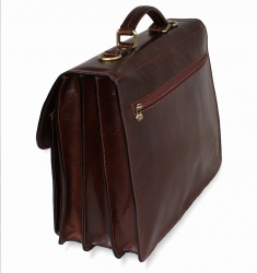 Luxusní kožená taška-aktovka v hnědé barvě, IL GIGLIO - zadní strana tašky.